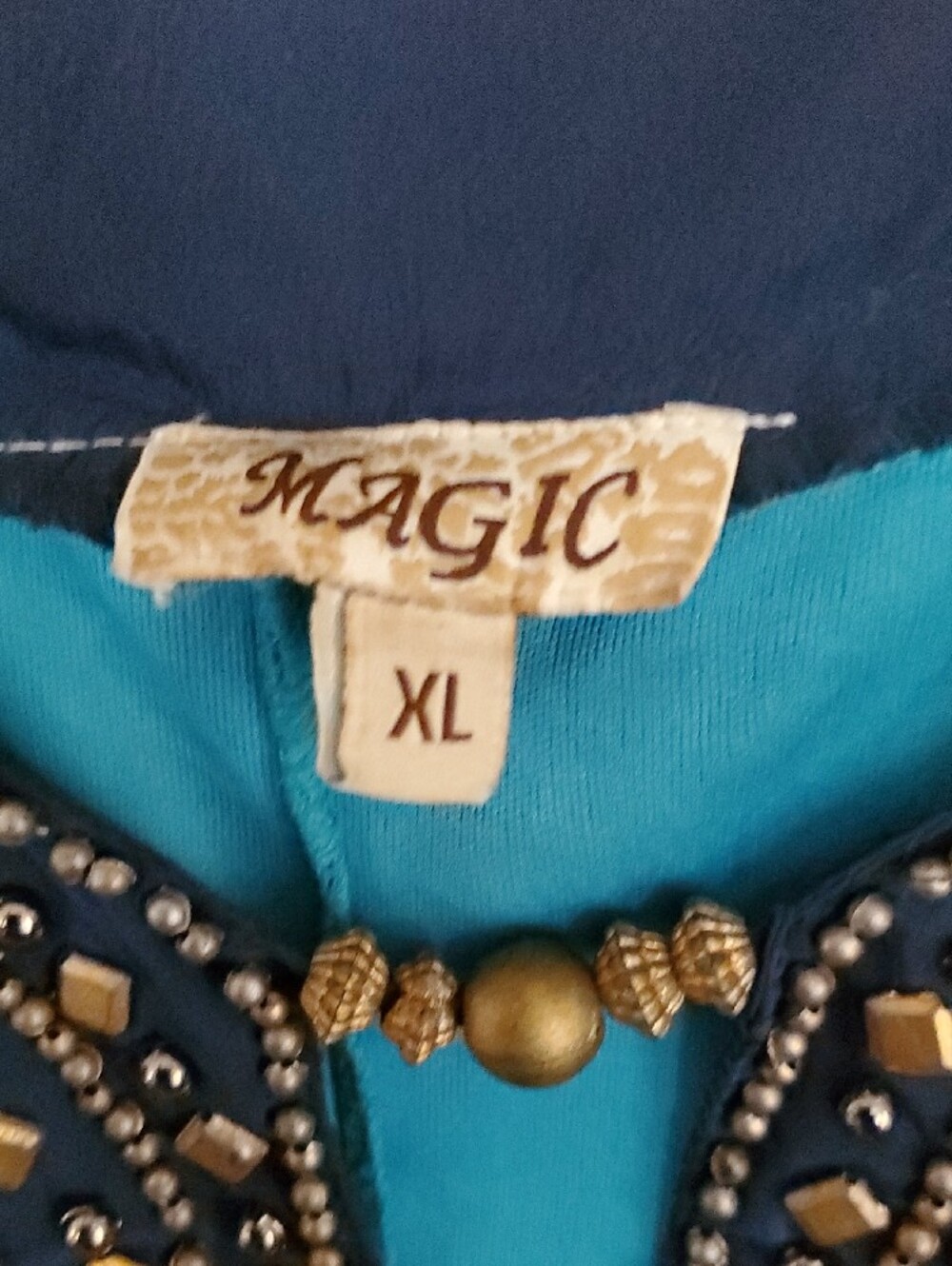 Magic Blue & Yellow Beaded Neck Sleeveless Dress - Picture 3 of 5